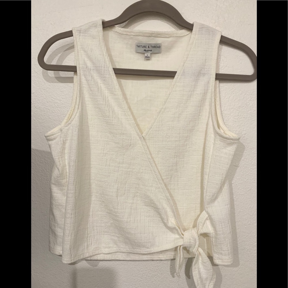 White textured top with a cute tie detail